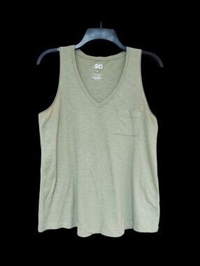 SO Sage Green V-Neck Tank Top with Pocket Size M